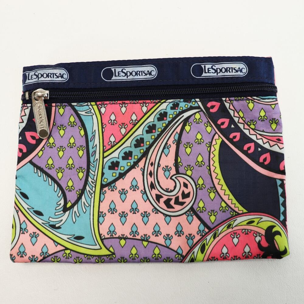 LeSportSac Makeup Case Small Multicolor Modern Paisley Nylon Zip Logo Travel